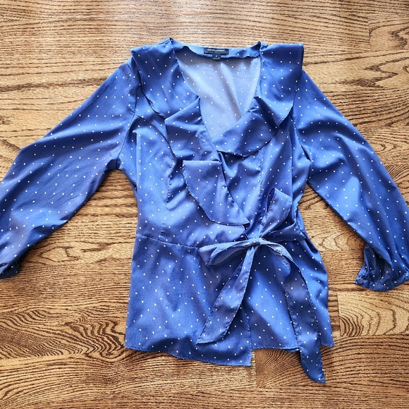 Banana Republic Factory Tops - Banana Republic Ruffled Wrap Shirt Top Blouse Women's Size 8 Med Blue Silky